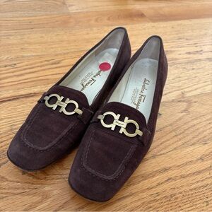 Salvatore Ferragamo Chocolate Brown Suede Leather Loafers Women's Size 5.5